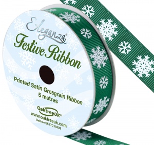 Eleganza Satin Grosgrain Snow Flake Green 15mm x 5m
