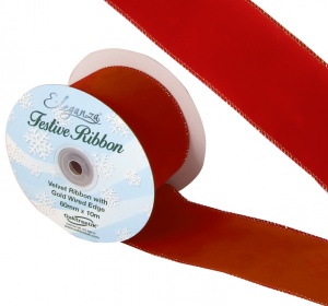 Eleganza Velvet Ribbon with Wired Edge Red No.16 60mm x 10m
