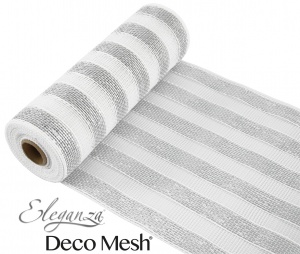 Deco Mesh Silver White Stripe #265