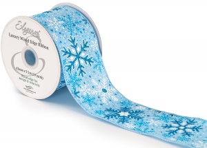 Eleganza Wired Edge Christmas Glitter Snowflake No.425 63mm x 9.1m White/Blue