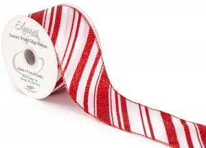 Eleganza Wired Edge Glitter Candy Stripe No.441 63mm x 9.1m Red/White